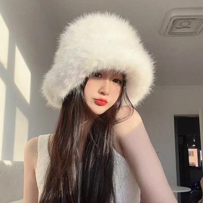 New Imitation Fox Plush Bucket Hat Warm Cute Washbasin Hat Autumn and Winter Fashion Trend Versatile Hat