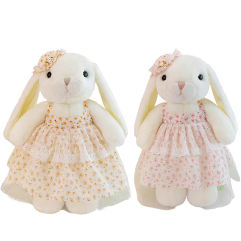 Floral Girls Dress Rabbit Plush Toy Cute Lop Ear Bunny Doll Kids Gift Home Decor