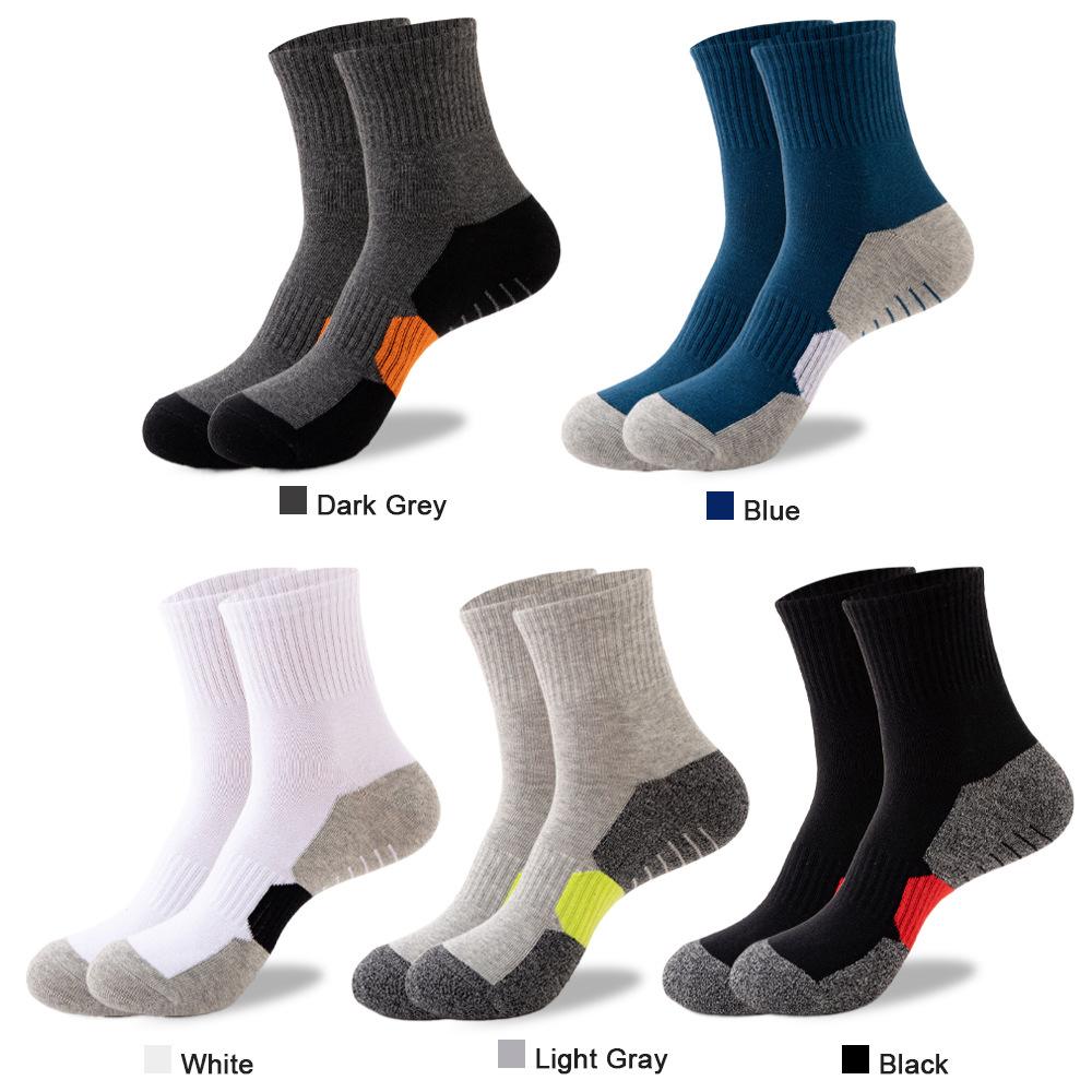 5 Pairs Men Sports Socks Pure Cotton Splicing Color Sweat-Absorbing Anti-Odor Outdoor Hiking Middle Tube Running Socks