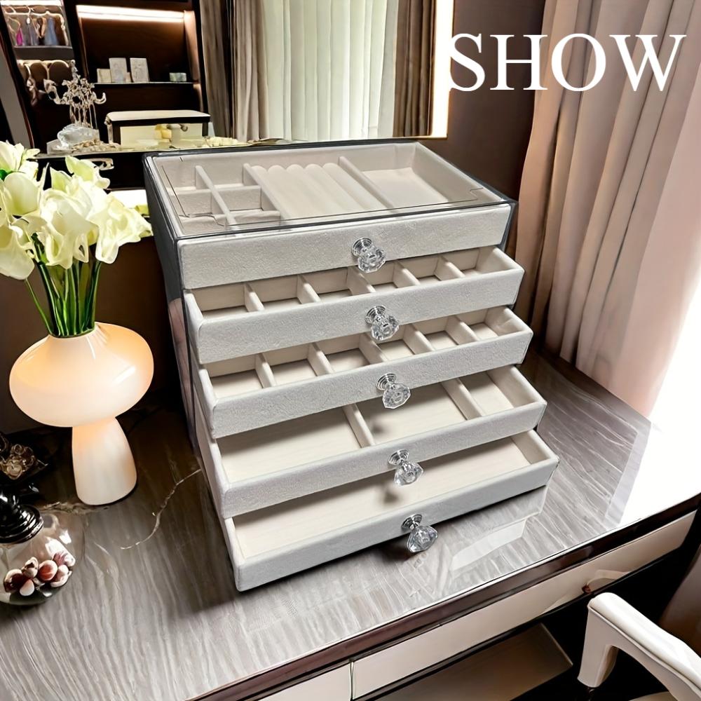 Mehrschichtige Schmuckschatulle aus Flanell mit Schublade, Ohrstecker, Armband, Aufbewahrungsregal, Schmuckschatulle, geeignet für Ehefrauen, Weihnachtsgeschenke, Ostern, Valentinstag