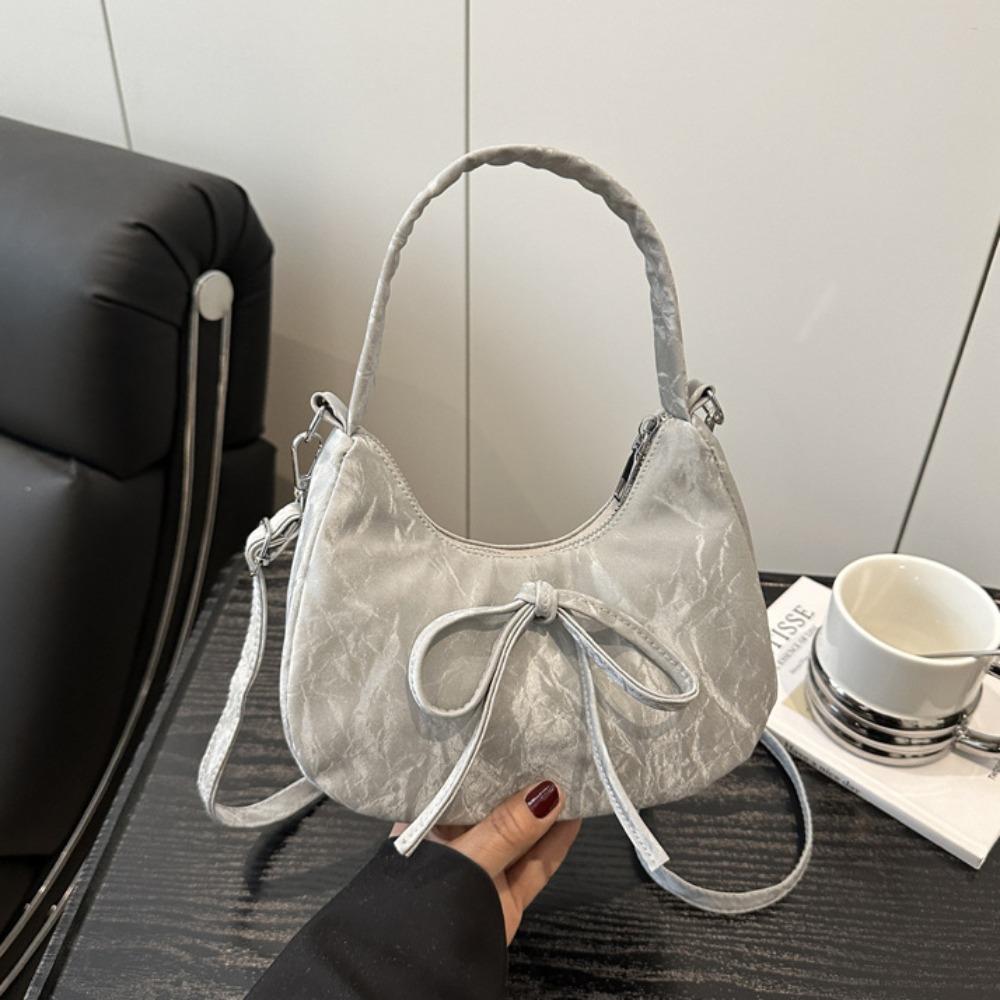 Lace Pearl Pendant Bow Shoulder Bag Large Capacity French Style Handbag PU Hobo Bag  Streetwear