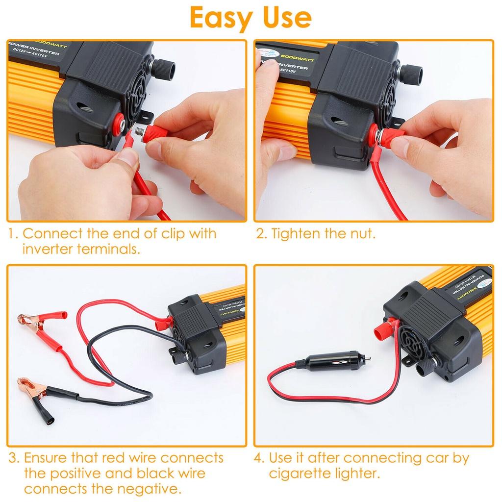 6000W DC 12V to AC 220V/110V Car Power Inverter Charger Converter Voltage Transformer LED Power Display 2 USB Universal Socket