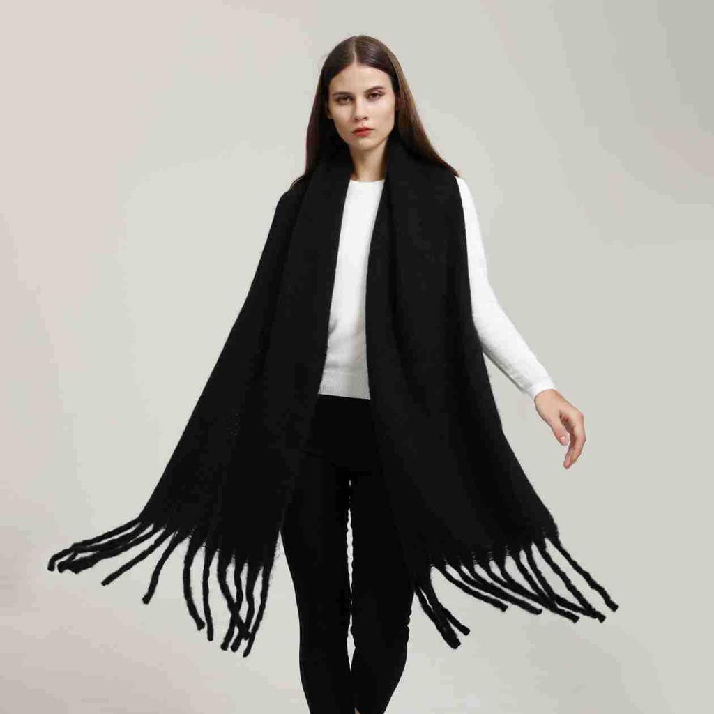 Mohair Women Men Scarf Winter New Girls Female Solid Color Warm Long Scarves Soft Coarse Braid Tassel Shawl Simple Wrap Shawls
