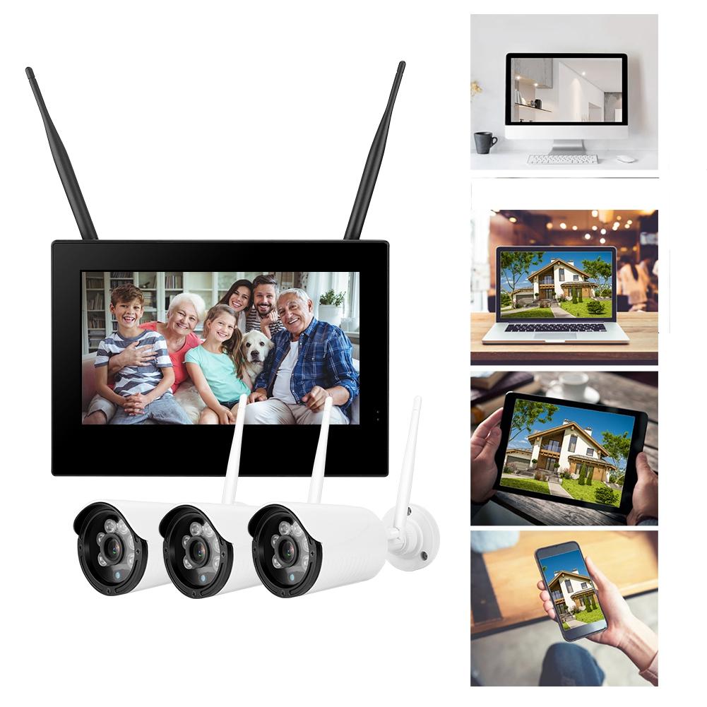10in 1.3MP HD Wireless WIFI Baby Monitor 3 Cameras Smart DVR Home Security System