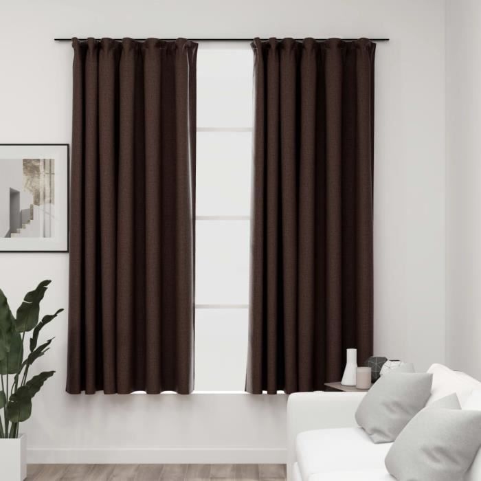 VidaXL Blackout Curtains Linen Look and Hooks 2 Pcs Taupe 140x175cm