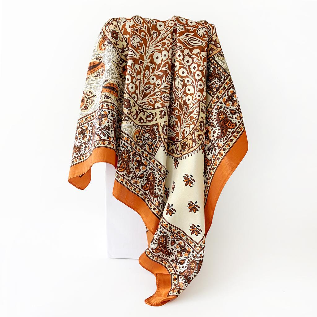 90cm Satin Scarf with Paisley Print - Classic Square Scarf/shawl for Women