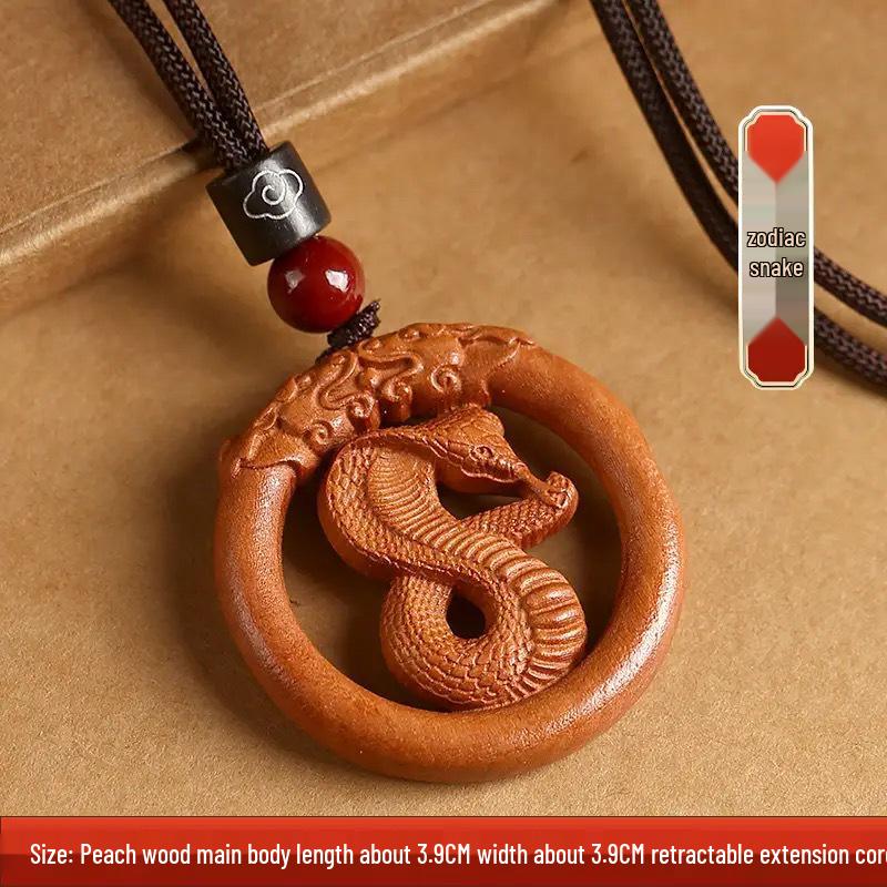 Peach Wood Zodiac Keychains: Year of the Dragon Pendant with Rat, Ox, Tiger Carvings - Carry-on Ornament Gift