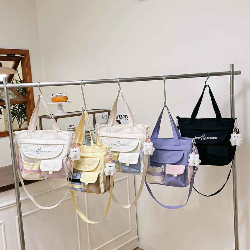 Large Capacity Shoulder Bag Female Japanese Cute Girl Contrasting Color Messenger Bag Student Tutoring Class Bag Commuter Tote Bag