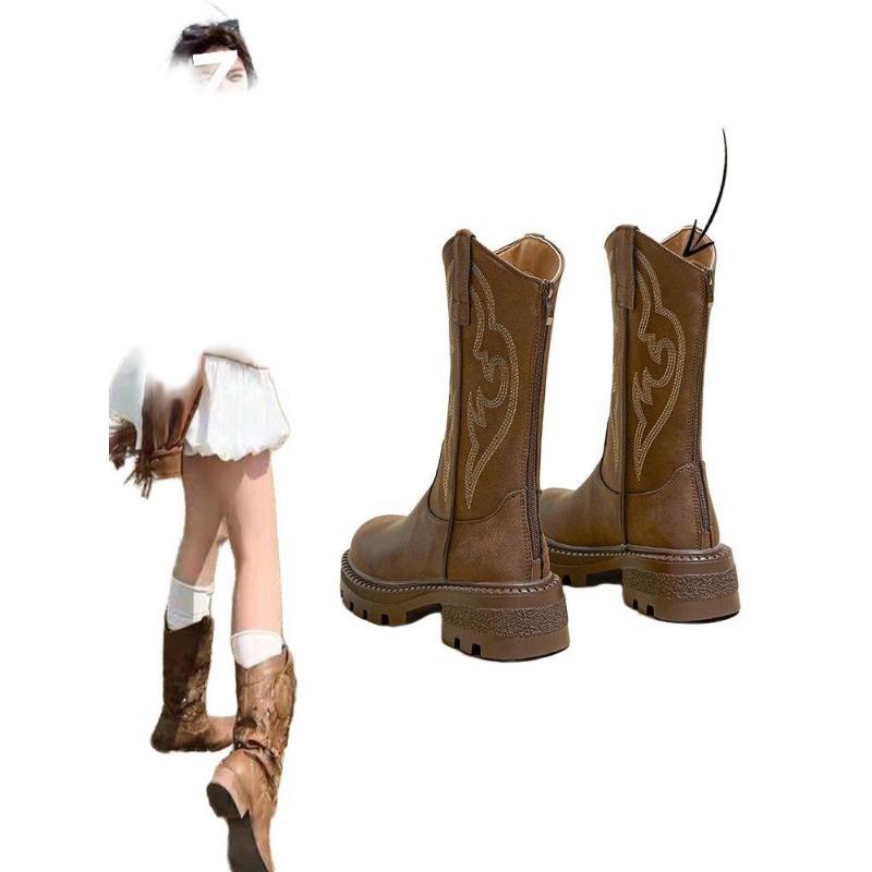 Dicke Sohle Western Cowboy Stiefel Damen Sommer Neu Stickerei Reisebekleidung Mittelstiefel Wüste Kurzstiefel Western Sichuan