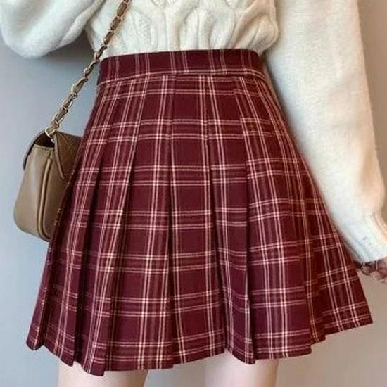 Women's High-Waist Retro Plaid A-Line Pleated Skirt for Spring, Summer, Autumn – Anti-Exposure Short Korean Style