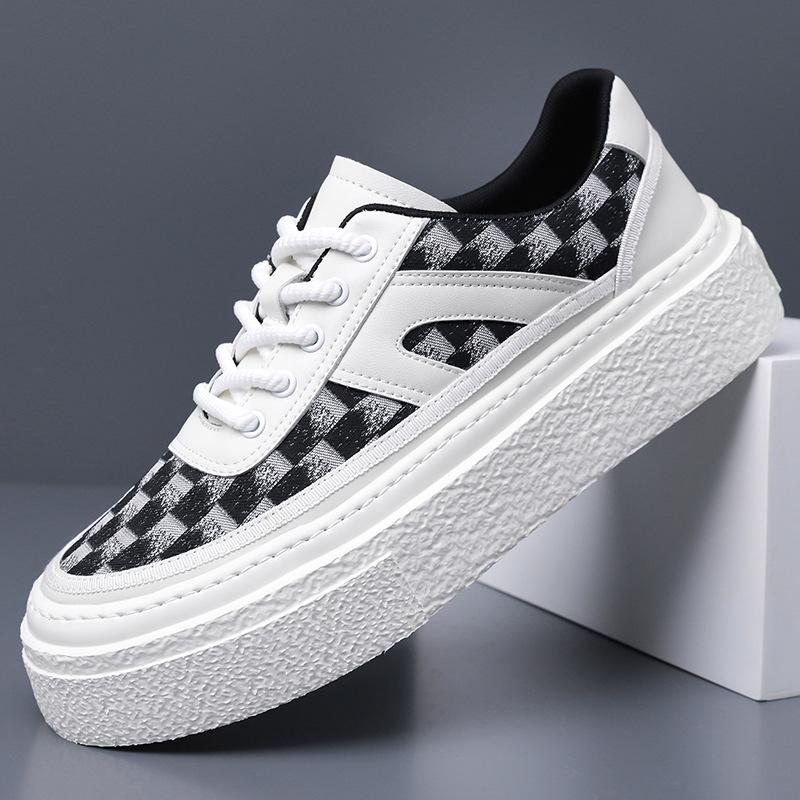 

2025 new men s shoes spring little white shoes men s canvas board shoes heightening versatile sports fashion casual platform trendy shoes 44