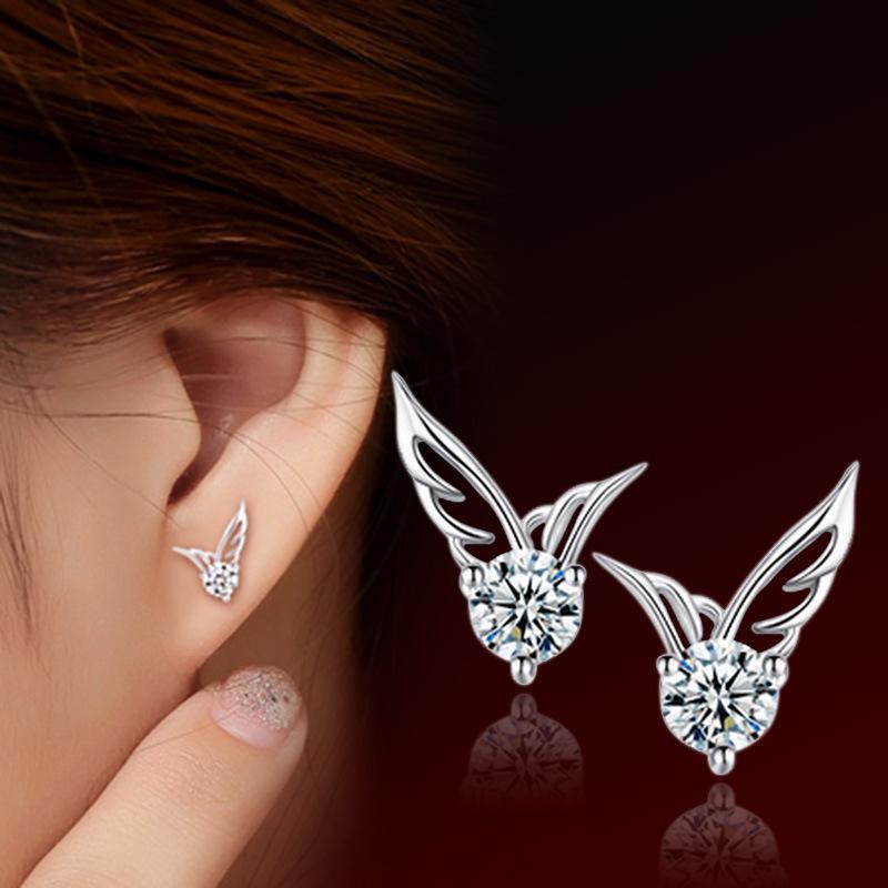 Angel Wing Zircon Stud Earrings for Women - Chic Diamond-Set Design