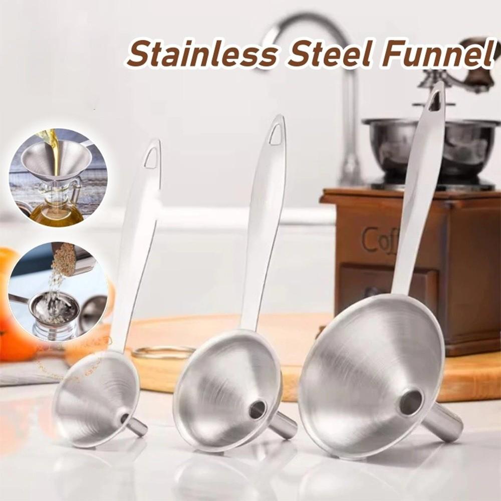 High Temperature Resistance Stainless Steel Funnel with Cleaning Brush Multi-function Long-handled Funnel