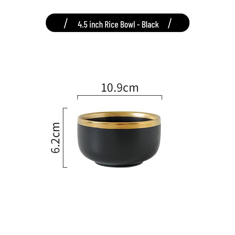 Nordisches Luxus-Geschirrset mit Goldrand: Matte Keramikschalen & Teller, Haushaltsgeschenk im europäischen Stil.