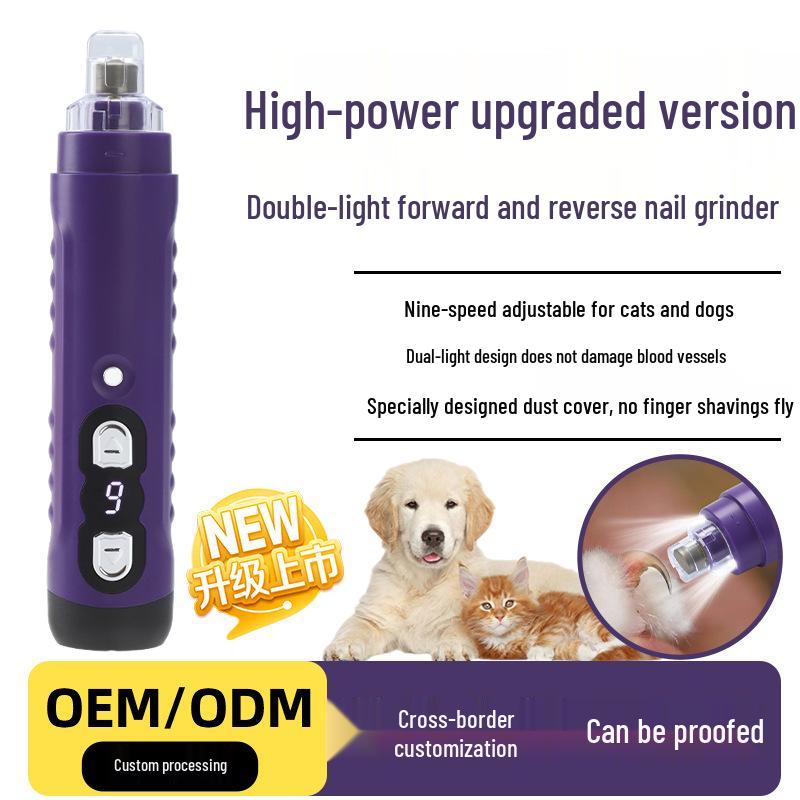 Rechargeable Pet Nail Grinder: Electric Trimmer for Large Dogs & Cats with Light, Low Vibration & Low Noise