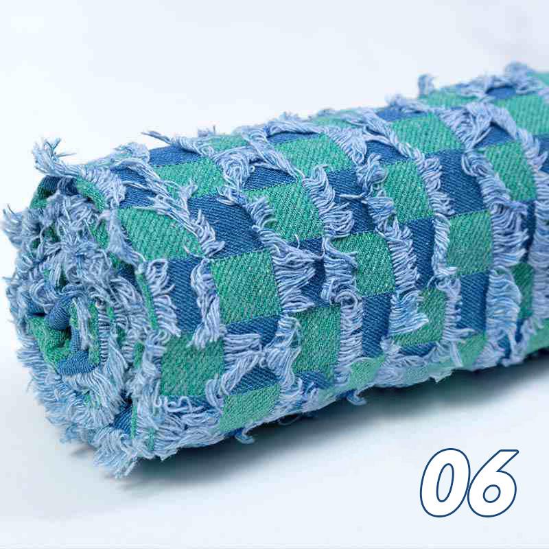 

50x160 см кисточка клетчатая хлопковая джинсовая ткань ретро стиль стираная джинсовая ткань дизайнерская ткань для DIY пальто брюки швейный текстильный материал 50x160CM