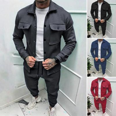 Ensemble de vêtements de sport pour hommes, 2 pièces, revers, manches longues, poches à rabat, manteau, cordon de serrage élastique, taille, pantalon long, ensemble, coupe ample, vêtements de sport décontractés