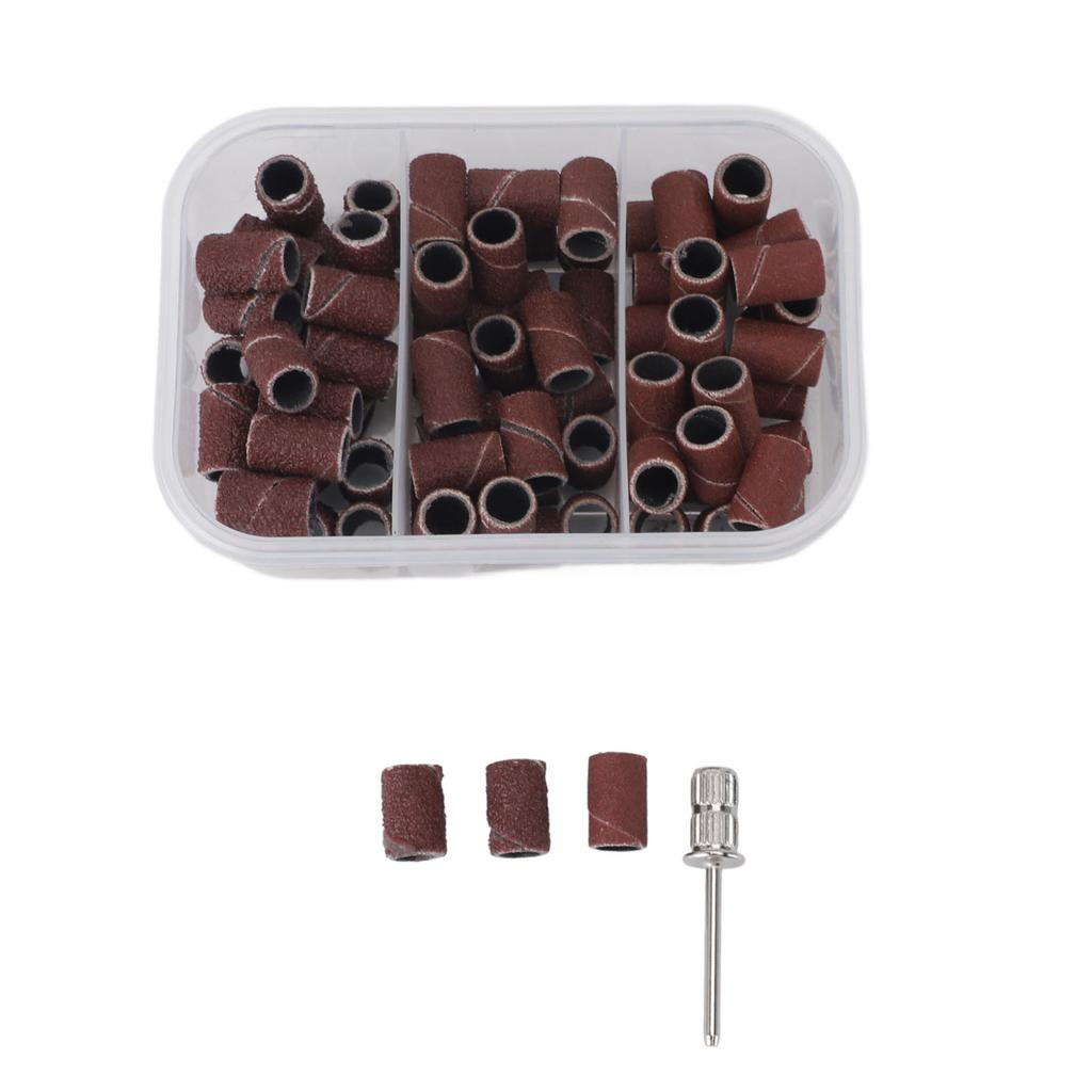 75pcs Nail Art Sanding Caps Dead Skin Removal Manicure Grinding Bands with Mandrel Bit 80 Grit 120
