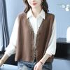 Lace-Trimmed V-Neck Knit Sweater Vest - Women's Spring/Autumn Fashionable Sleeveless Cardigan for Middle-Aged Moms