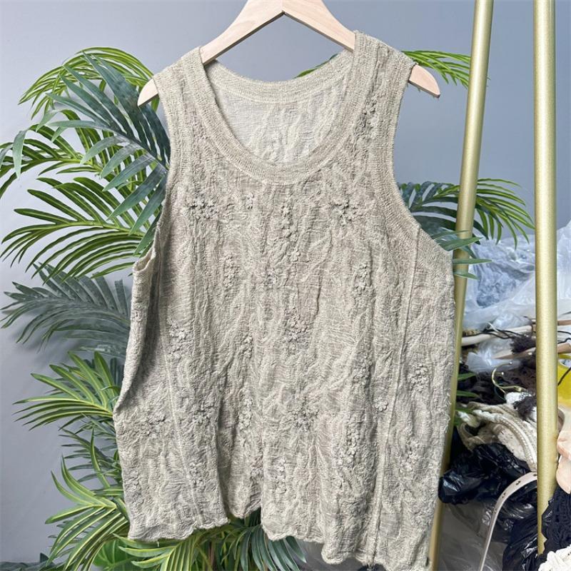 

Вышивка, вышитый хлопок литературный и художественный маленький свежий универсальный жилет из чистого хлопка с вышивкой и нижней рубашкой на бретелях, сложенный весной One size