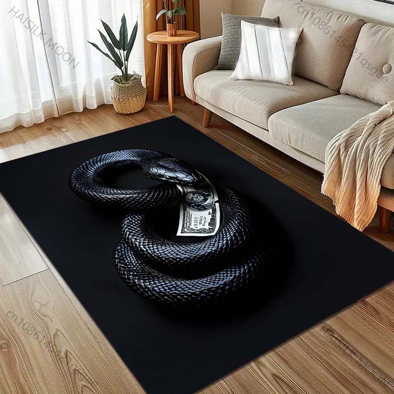 Black Snake and Money Print Carpet for Bedroom Living Room Bedside Sofa Floor Mat Modern Home Decor Area Rug for Gifts