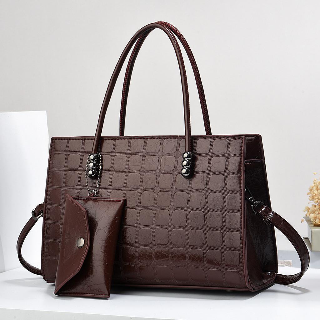 Elegant Pu Leather Tote Bag With Trendy Plaid Design Ideal For Everyday Outfits In Multiple Colors