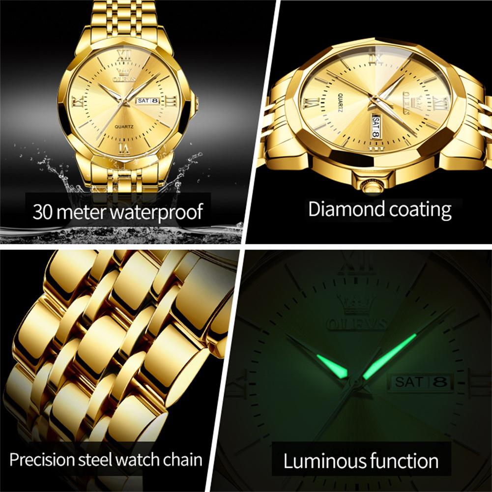 OLEVS Mens Watches Top Brand Luxury Gold Quartz Watch Men Stainless Steel Waterproof Fashion Men Wristwatches Relogio Masculino