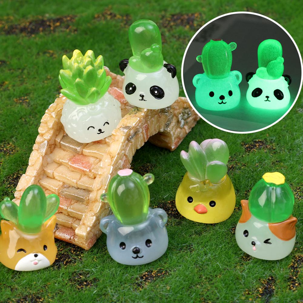 Luminous Cactus Figurines Mini Cute Resin Succulents Plants Ornaments Glowing Microlandscape Home Garden Decoration Accessories