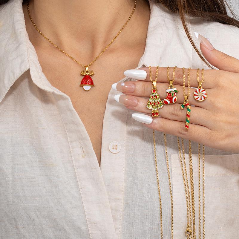 Luxuriöse Damen-Zuckerstangenkette: Weihnachtsanhänger aus Titanstahl.