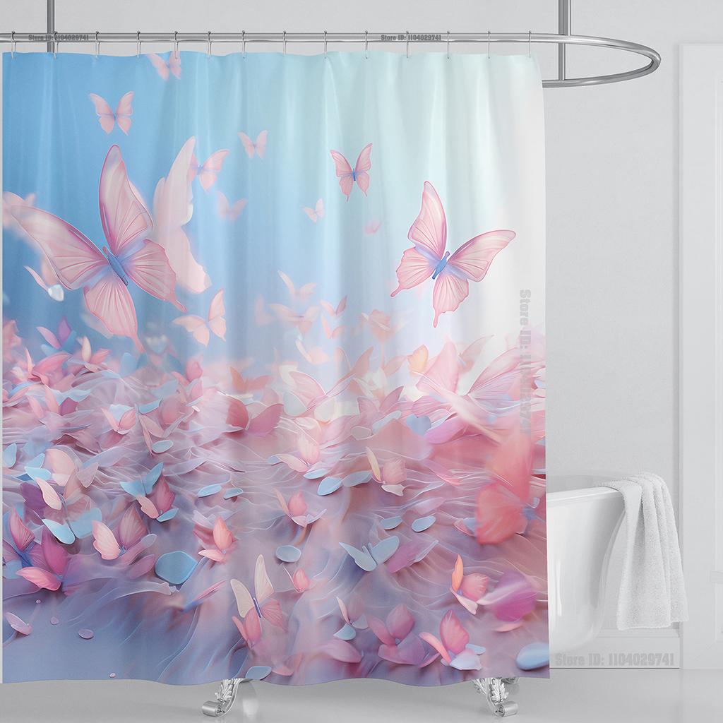 3d Beautiful Butterfly Shower Curtain Waterproof Polyester Fabric 3D Printed Curtain Bathroom Decoration with Hooks