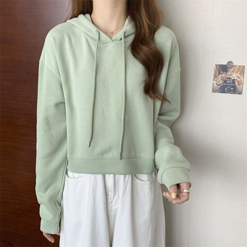 Hoodies Women Autumn Students Leisure Cropped Baggy Chic Young Simple Sporty Harajuku Vintage Hooded Sweatshirt Streetwear Daily