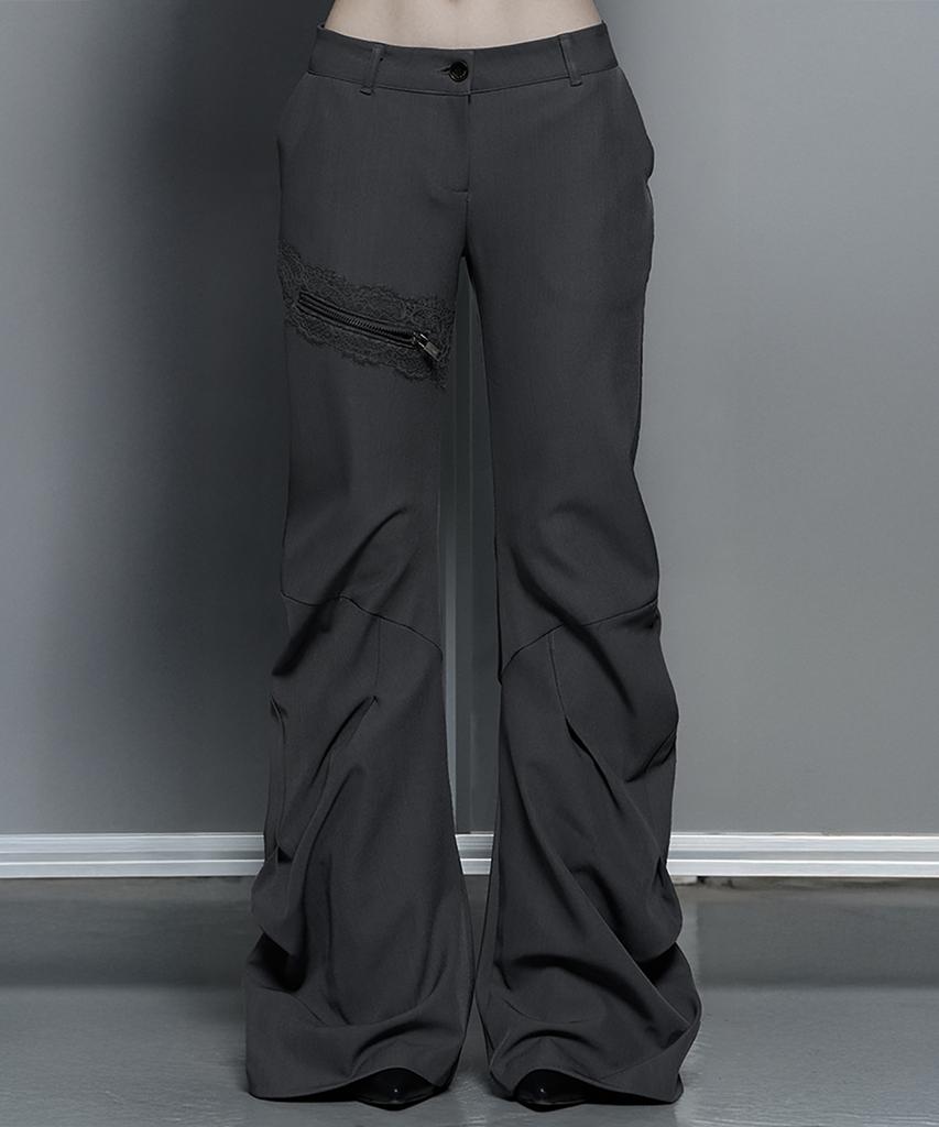 ETRE AU SOMMET Side Double Lace-Up Bootcut Slacks (Gray)