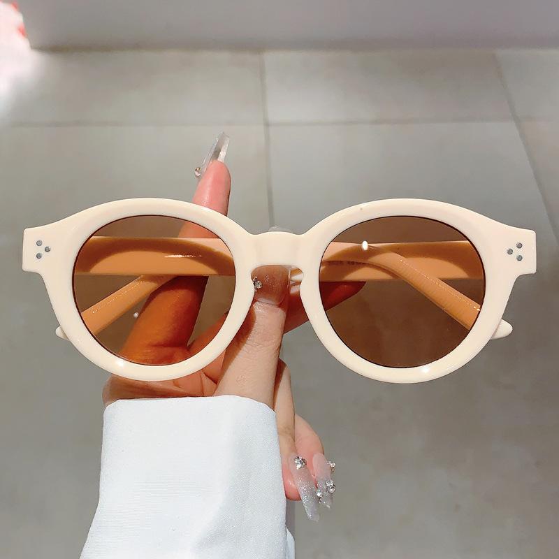 Vintage Double Color Round Sunglasses Women For Men Luxury Brand Designer Sun Glasses Punk Popular Classic Rivet Shades
