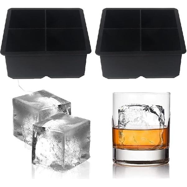 

Large Ice Cube Trays Silicone (2.5-Inches) - Giant Cocktail Silicone Ice Maker, Scotch Whiskey Ice Cube, Easy Release Reusable Ice Cubes,Food Grade Black 2 Tray