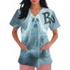 Women V Neck Short Sleeve Work Top with Pockets Halloween Print Nurse Uniform Scrub Shirt Medical Uniforms for Healthcare Professionals