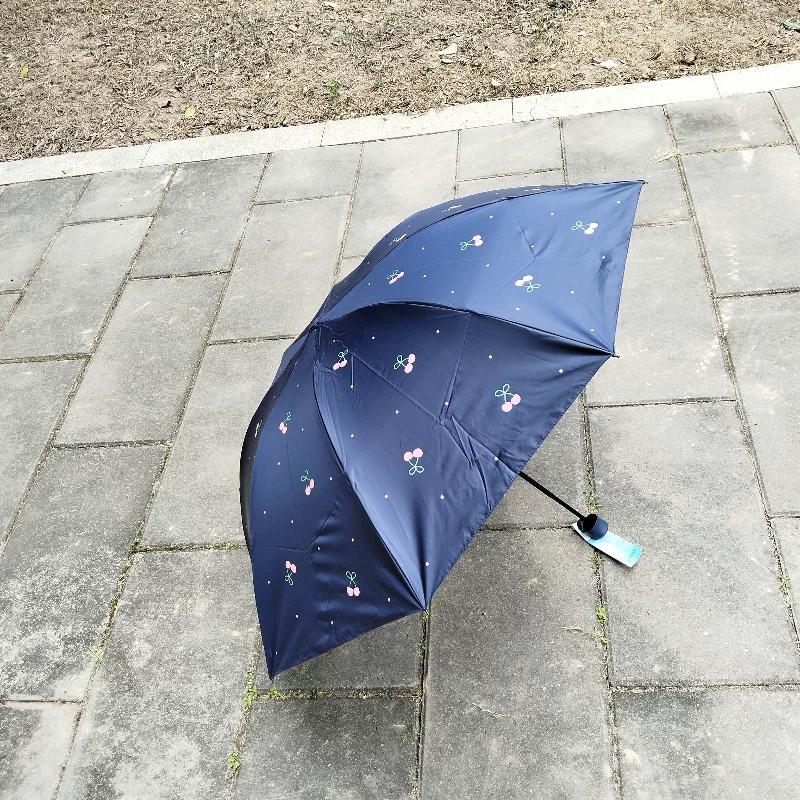 Paradise Umbrella 2026 New Model Genuine Black Coating Dual-Use Sunshade Umbrella with Eight Reinforced Ribs, Cherry Design, Uv Protection, Sun