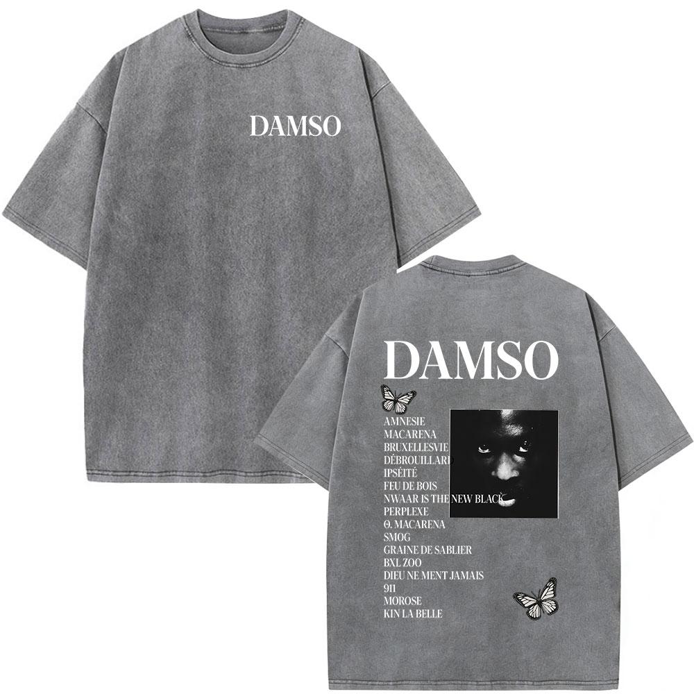 Vintage Spierane Koszulki Rapper Damso Beyah Tour 2026 Mężczyźni Kobiety Odzież Moda Hip Hop Krótki Rękaw Okrągły Dekolt Koszulki Streetwear