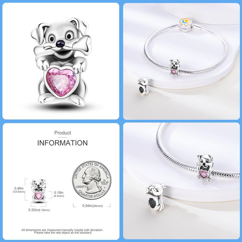 Real Copper Pink Rabbit Cat Dog Animal Charms Beads Fit Qikaola Original Bracelets Diy Birthday Jewelry Making