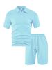 Men's Summer Jacquard Button-Down Polo Shirt & Shorts Set - Casual Sportswear Collection