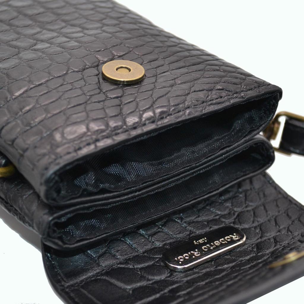Roberto Ricci Echte Krokodilleder Smartphone Reise-Gadget Zubehör Schwarzer Beutel, Beutel, Beutel, Beutel, 10x18x3.5cm,