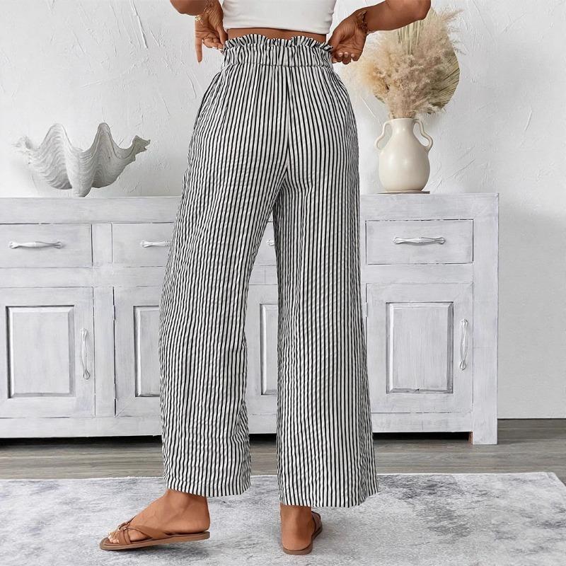 Jaro a Léto Nové Evropské Americké Oblečení Pruhované Ležérní Elegantní Rovné Kalhoty pro Ženy