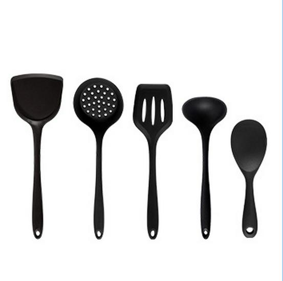 High-Temp Resistant Silicone Kitchen Utensil Set: Spatula, Ladle, Slotted Spatula, Slotted Spoon, and Rice Spoon (5-Piece Non-Stick Set)