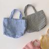 Tragbare Damen Bento Handtaschen Einfache karierte Damen kleine Tragetasche Umhängetaschen Retro Stoff Damen Wiederverwendbare Einkaufstasche