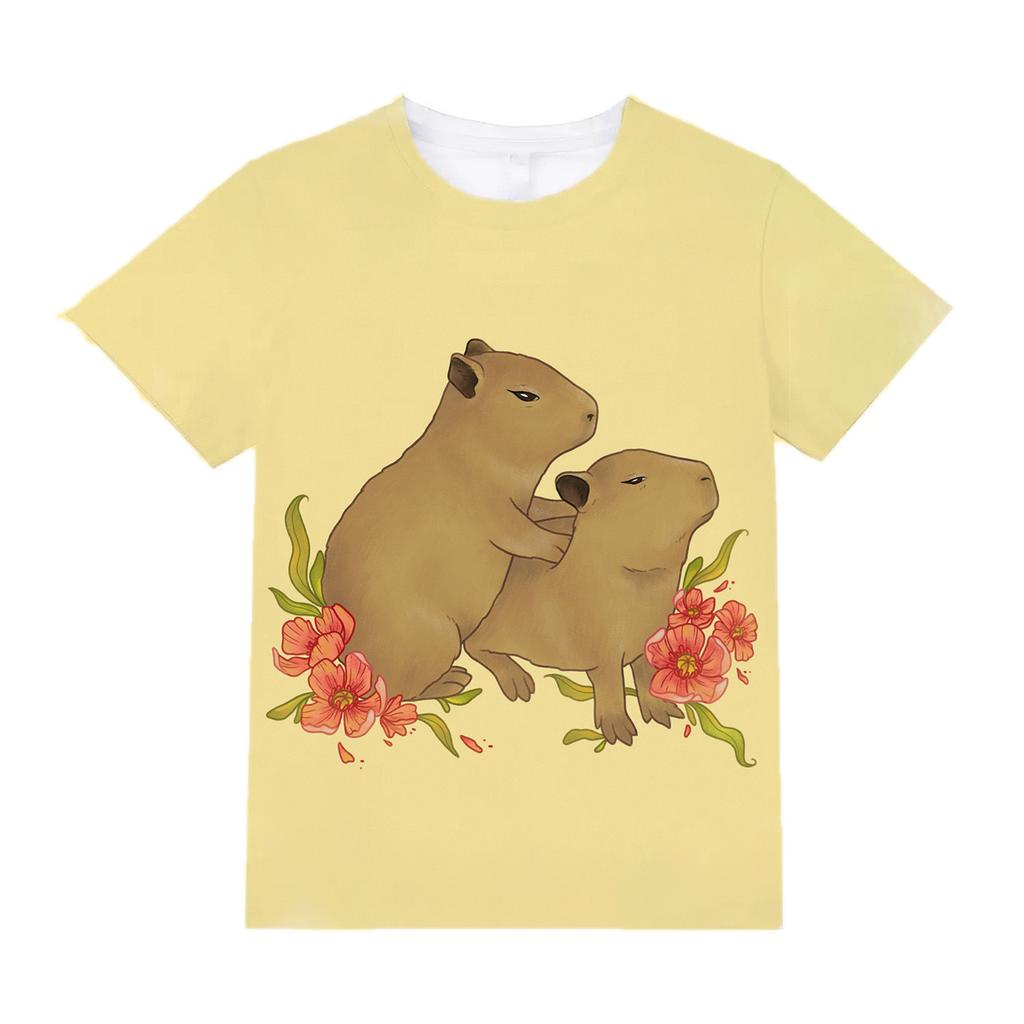 Lustiges Tier Capybara Grafik 3D-gedruckte T-Shirts Sommer Casual Rundhals Kurzarm Kinder Jungen und Mädchen Kinder Unisex T-Shirts