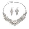 Vintage Necklace Earrings Set Women Leaves Flowers Rhinestone Bridal Accessories