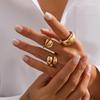 European & American Geometric Baroque Pearl Ring Set – Sweet Cool Ins Style Glossy Liquid Metal Ring