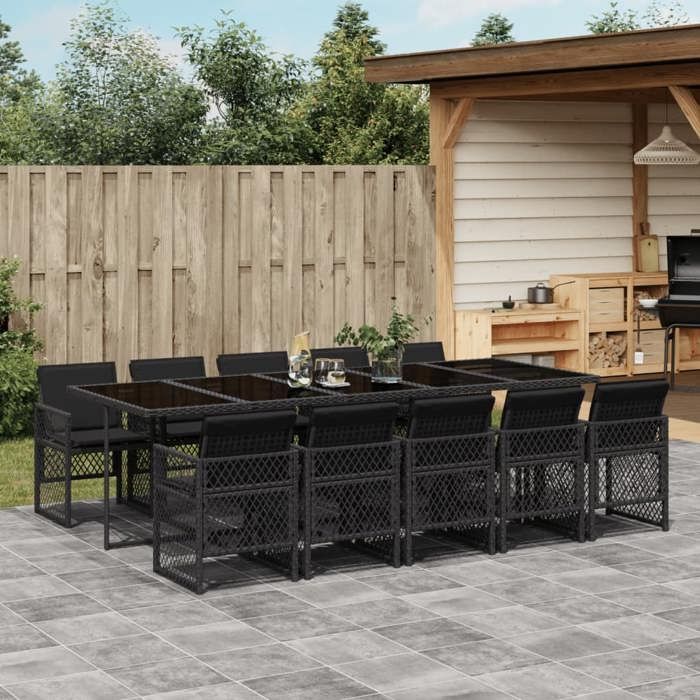 VidaXL Garden Dining Set 11 Pcs Cushions Black Braided Resin 3210751