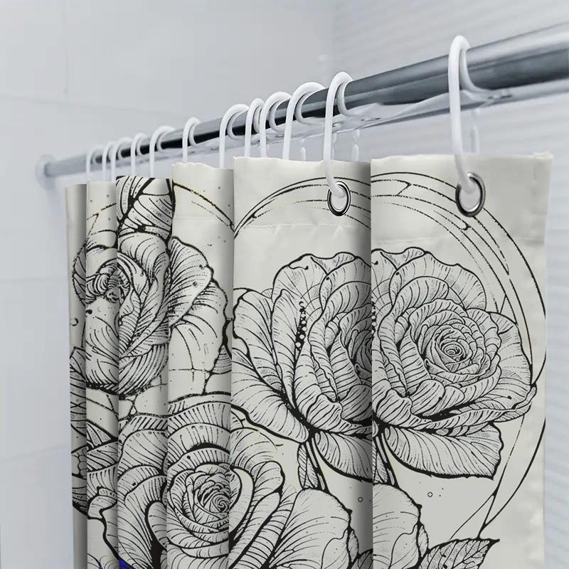 Artistic Black and White Rose Shower Curtain - Modern Bathroom Decor 90X180cm