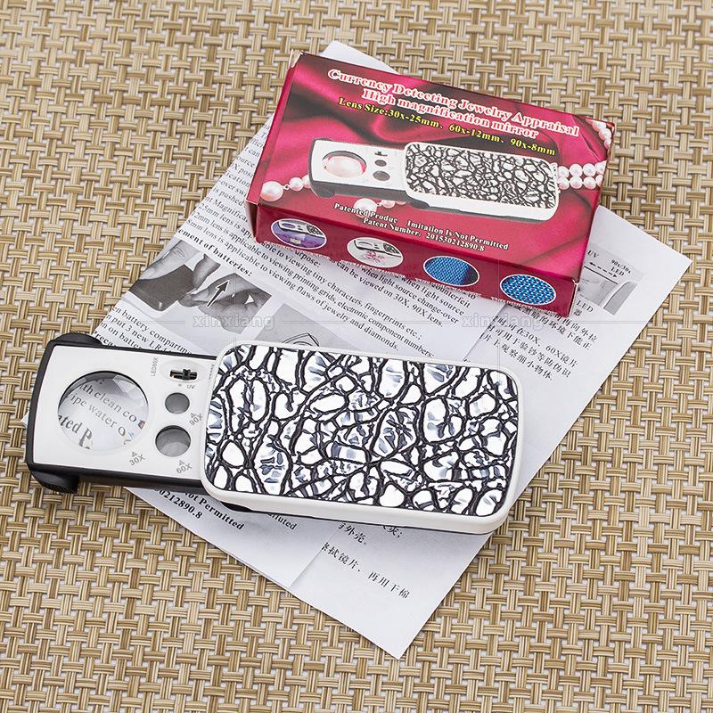 Jewelry Loupe Magnifier 30X 60X 90X LED Lighted Eye Loupe Mini Portable Magnifier With UV Light For Jewelry