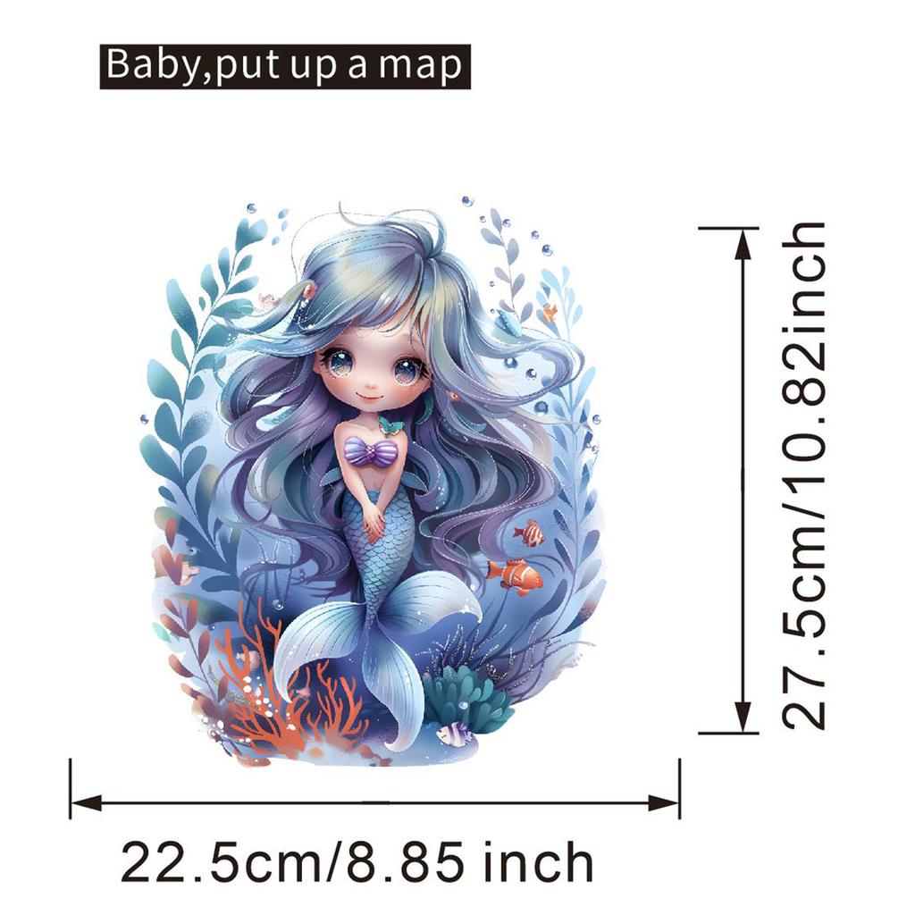 Cartoon Mermaid & Coral Toilet Seat Stickers, Waterproof Removable Self-Adhesive Bathroom Decals